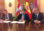 El presidente del Mirandés y el presidente de la Diputración dieron a conocer el acuerdo. 